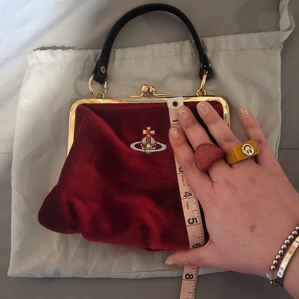 Vivienne Westwood Granny Kisslock Burgundy Velvet Clutch with Gold Frame